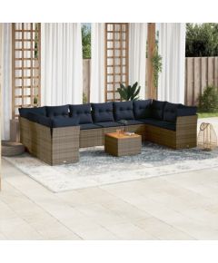 Vidaxl 11-cz. zestaw mebli ogrodowych z poduszkami, szary rattan PE Dārza mēbeļu komplekti