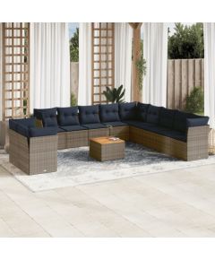 Vidaxl 12-cz. zestaw mebli ogrodowych z poduszkami, szary, polirattan Dārza mēbeļu komplekti