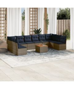 Vidaxl 11-cz. zestaw mebli ogrodowych z poduszkami, szary rattan PE Dārza mēbeļu komplekti