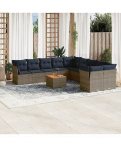 Vidaxl 11-cz. zestaw mebli ogrodowych z poduszkami, szary rattan PE Dārza mēbeļu komplekti