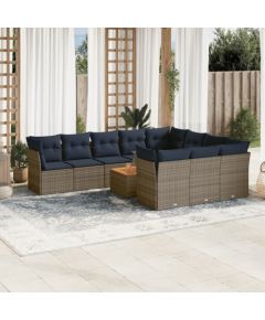 Vidaxl 11-cz. zestaw mebli ogrodowych z poduszkami, szary rattan PE Dārza mēbeļu komplekti