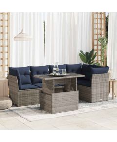 Vidaxl 6-cz. zestaw mebli z poduszkami, szary, polirattan i akacja Dārza mēbeļu komplekti