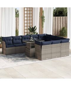 Vidaxl 11-cz. zestaw mebli z poduszkami, szary, polirattan i akacja Dārza mēbeļu komplekti