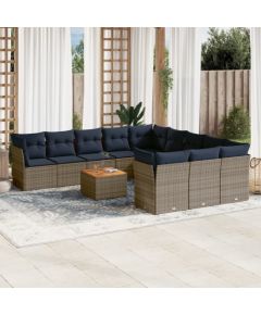 Vidaxl 12-cz. zestaw mebli ogrodowych z poduszkami, szary, polirattan Dārza mēbeļu komplekti