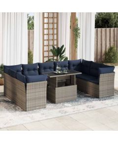 Vidaxl 10-cz. zestaw mebli z poduszkami, szary, polirattan i akacja Dārza mēbeļu komplekti