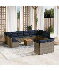 Vidaxl 13-cz. zestaw mebli ogrodowych z poduszkami, szary, polirattan Dārza mēbeļu komplekti