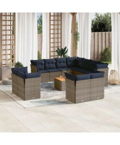 Vidaxl 12-cz. zestaw mebli ogrodowych z poduszkami, szary, polirattan Dārza mēbeļu komplekti