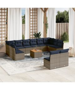 Vidaxl 13-cz. zestaw mebli ogrodowych z poduszkami, szary, polirattan Dārza mēbeļu komplekti