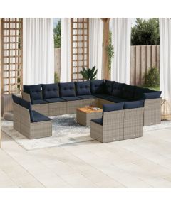 Vidaxl 14-cz. zestaw mebli ogrodowych z poduszkami, szary, polirattan Dārza mēbeļu komplekti