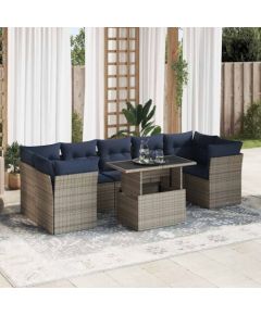 Vidaxl 8-cz. zestaw mebli z poduszkami, szary, polirattan i akacja Dārza mēbeļu komplekti