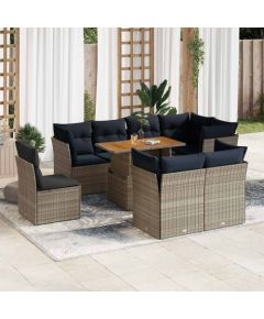 Vidaxl 9-cz. zestaw mebli ogrodowych z poduszkami, szary, polirattan Dārza mēbeļu komplekti