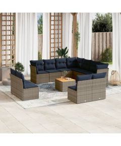 Vidaxl 12-cz. zestaw mebli ogrodowych z poduszkami, szary, polirattan Dārza mēbeļu komplekti