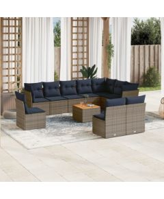 Vidaxl 11-cz. zestaw mebli ogrodowych z poduszkami, szary rattan PE Dārza mēbeļu komplekti