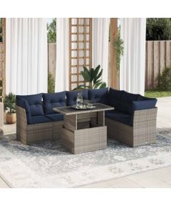 Vidaxl 7-cz. zestaw mebli z poduszkami, czarny, polirattan i akacja Dārza mēbeļu komplekti