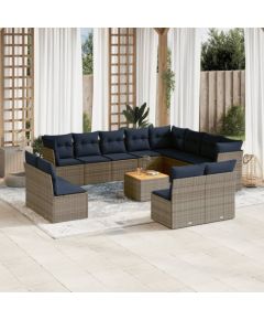 Vidaxl 13-cz. zestaw mebli ogrodowych z poduszkami, szary, polirattan Dārza mēbeļu komplekti