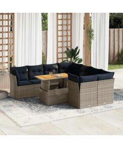 Vidaxl 9-cz. zestaw mebli ogrodowych z poduszkami, szary, polirattan Dārza mēbeļu komplekti