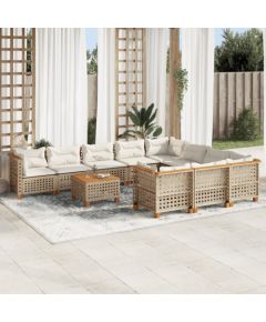 vidaXL 11-cz. zestaw mebli ogrodowych z poduszkami, beżowy, polirattan Dārza mēbeļu komplekti