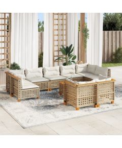 vidaXL 10-cz. zestaw mebli ogrodowych z poduszkami, beżowy, polirattan Dārza mēbeļu komplekti