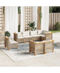 vidaXL 8-cz. zestaw mebli ogrodowych z poduszkami, beżowy, polirattan Dārza mēbeļu komplekti