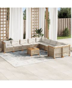 vidaXL 11-cz. zestaw mebli ogrodowych z poduszkami, beżowy, polirattan Dārza mēbeļu komplekti
