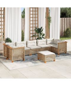 vidaXL 8-cz. zestaw mebli ogrodowych z poduszkami, beżowy, polirattan Dārza mēbeļu komplekti