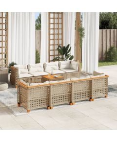 vidaXL 9-cz. zestaw mebli ogrodowych z poduszkami, beżowy, polirattan Dārza mēbeļu komplekti