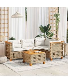 vidaXL 5-cz. zestaw mebli ogrodowych z poduszkami, beżowy, polirattan Dārza mēbeļu komplekti