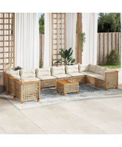 vidaXL 11-cz. zestaw mebli ogrodowych z poduszkami, beżowy, polirattan Dārza mēbeļu komplekti