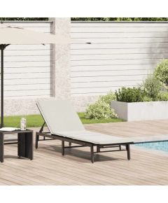 vidaXL Leżak z poduszką, czarny, polirattan Шезлонги и пляжные стулья