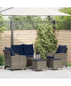 vidaXL 6-cz. zestaw mebli ogrodowych z poduszkami, szary, polirattan Dārza mēbeļu komplekti