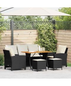 vidaXL 6-cz. zestaw mebli ogrodowych z poduszkami, czarny polirattan Dārza mēbeļu komplekti