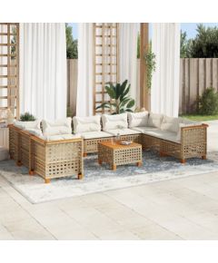 vidaXL 10-cz. zestaw mebli ogrodowych z poduszkami, beżowy, polirattan Dārza mēbeļu komplekti