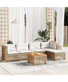 vidaXL 6-cz. zestaw mebli ogrodowych z poduszkami, beżowy, polirattan Dārza mēbeļu komplekti