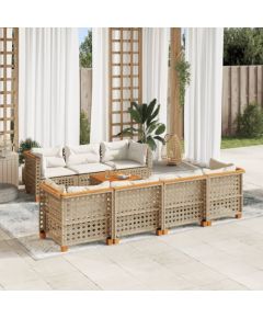 vidaXL 8-cz. zestaw mebli ogrodowych z poduszkami, beżowy, polirattan Dārza mēbeļu komplekti