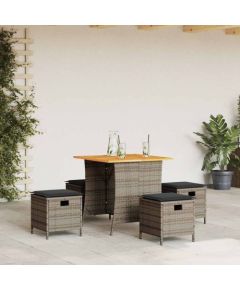 vidaXL 5-cz. zestaw mebli ogrodowych z poduszkami, szary, rattan PE Dārza mēbeļu komplekti