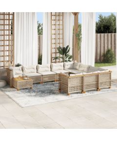 vidaXL 11-cz. zestaw mebli ogrodowych z poduszkami, beżowy, polirattan Dārza mēbeļu komplekti