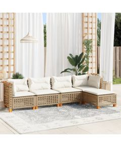 vidaXL 5-cz. zestaw mebli ogrodowych z poduszkami, beżowy, polirattan Dārza mēbeļu komplekti