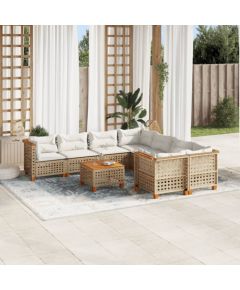 vidaXL 9-cz. zestaw mebli ogrodowych z poduszkami, beżowy, polirattan Dārza mēbeļu komplekti