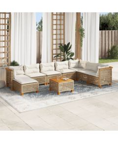 vidaXL 9-cz. zestaw mebli ogrodowych z poduszkami, beżowy, polirattan Dārza mēbeļu komplekti