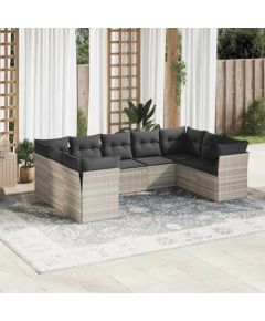 vidaXL 9-cz. zestaw mebli ogrodowych, poduszki, jasnoszary polirattan Dārza mēbeļu komplekti