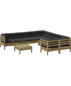 Vidaxl 9-cz. zestaw wypoczynkowy do ogrodu, z poduszkami, impregnowany Dārza mēbeļu komplekti