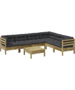 Vidaxl 7-cz. zestaw wypoczynkowy do ogrodu, z poduszkami, impregnowany Dārza mēbeļu komplekti