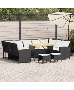 vidaXL 4-cz. zestaw wypoczynkowy do ogrodu, poduszki, czarny rattan PE Dārza mēbeļu komplekti