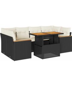 Vidaxl 6-cz. zestaw mebli z poduszkami, czarny, polirattan i akacja Dārza mēbeļu komplekti