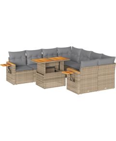 Vidaxl 9-cz. zestaw mebli z poduszkami, beżowy, polirattan i akacja Dārza mēbeļu komplekti