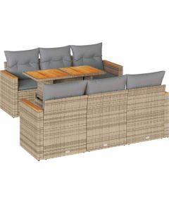 Vidaxl 7-cz. zestaw mebli z poduszkami, beżowy, polirattan i akacja Dārza mēbeļu komplekti