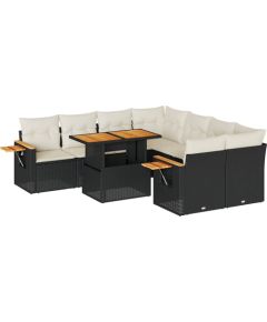 Vidaxl 9-cz. zestaw mebli z poduszkami, czarny, polirattan i akacja Dārza mēbeļu komplekti