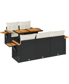 Vidaxl 6-cz. zestaw mebli z poduszkami, czarny, polirattan i akacja Dārza mēbeļu komplekti