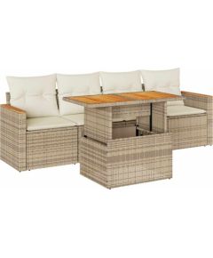 Vidaxl 5-cz. zestaw mebli z poduszkami, beżowy, rattan PE i akacja Dārza mēbeļu komplekti