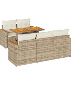 Vidaxl 6-cz. zestaw mebli z poduszkami, beżowy, polirattan i akacja Dārza mēbeļu komplekti
